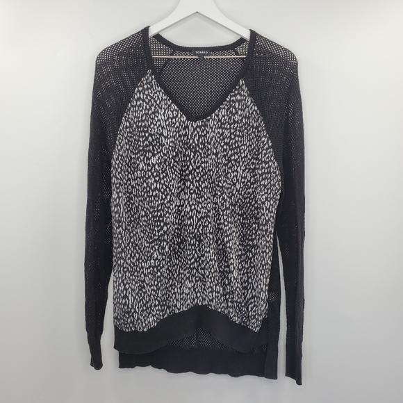 torrid Sweaters - Torrid Black Mesh Cheetah Print V Neck Sweater